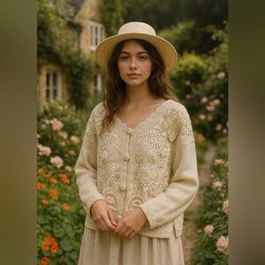 Casual Corner Limited Edition Sweater SZ Medium Vintage Pearl Cottagecore 1990s